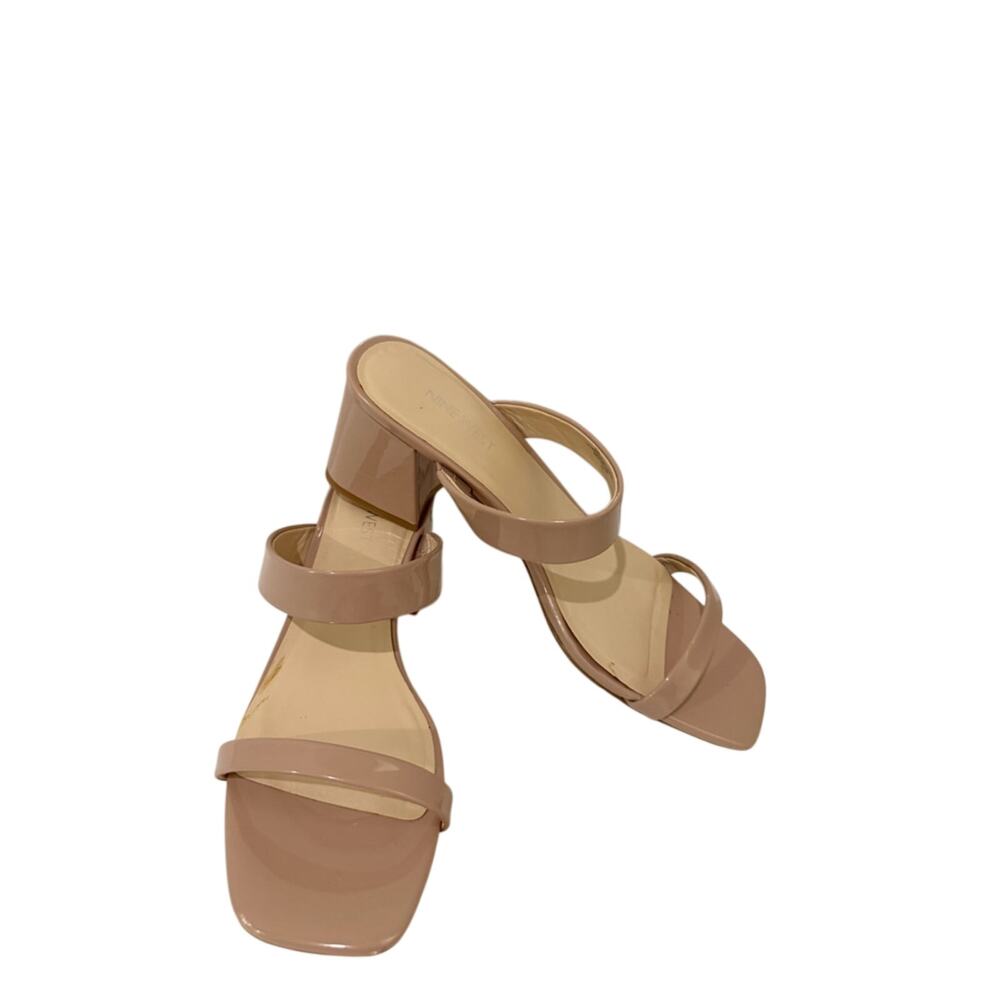 Nine West Riza Patent Double-Strap Block Low Heel Sandal 9.5